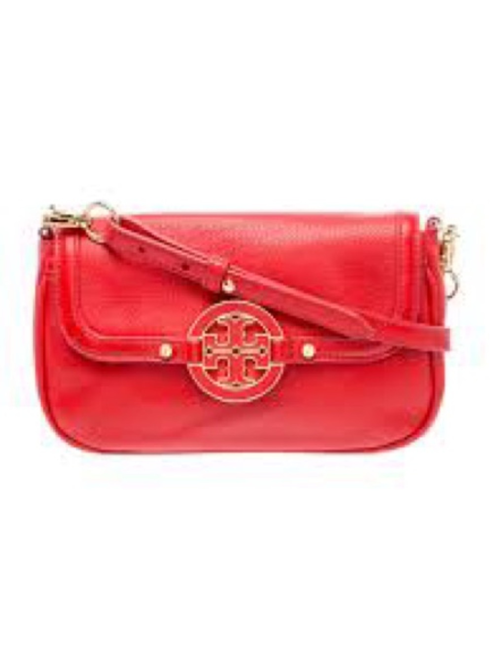 Tory Burch Like New Red Leather Shoulder Bag with Gold Logo Disc